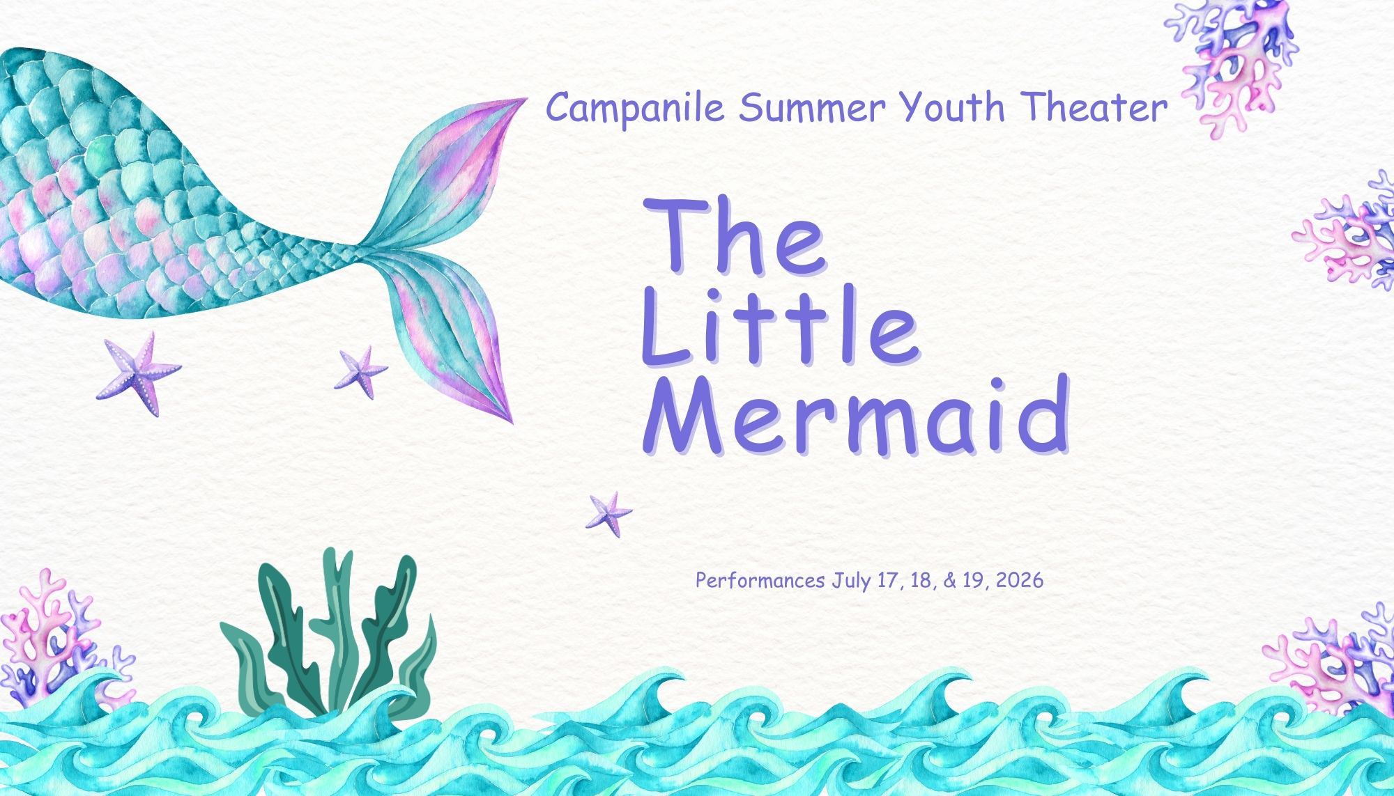 Light Blue and Purple Minimalist Mermaid Birthday Party Invitation